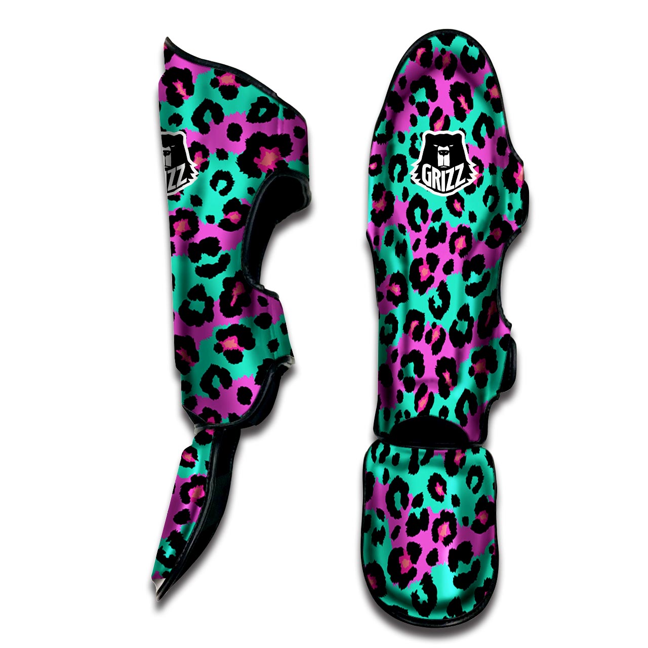 Teal Pink Leopard Muay Thai Shin Guard-grizzshop