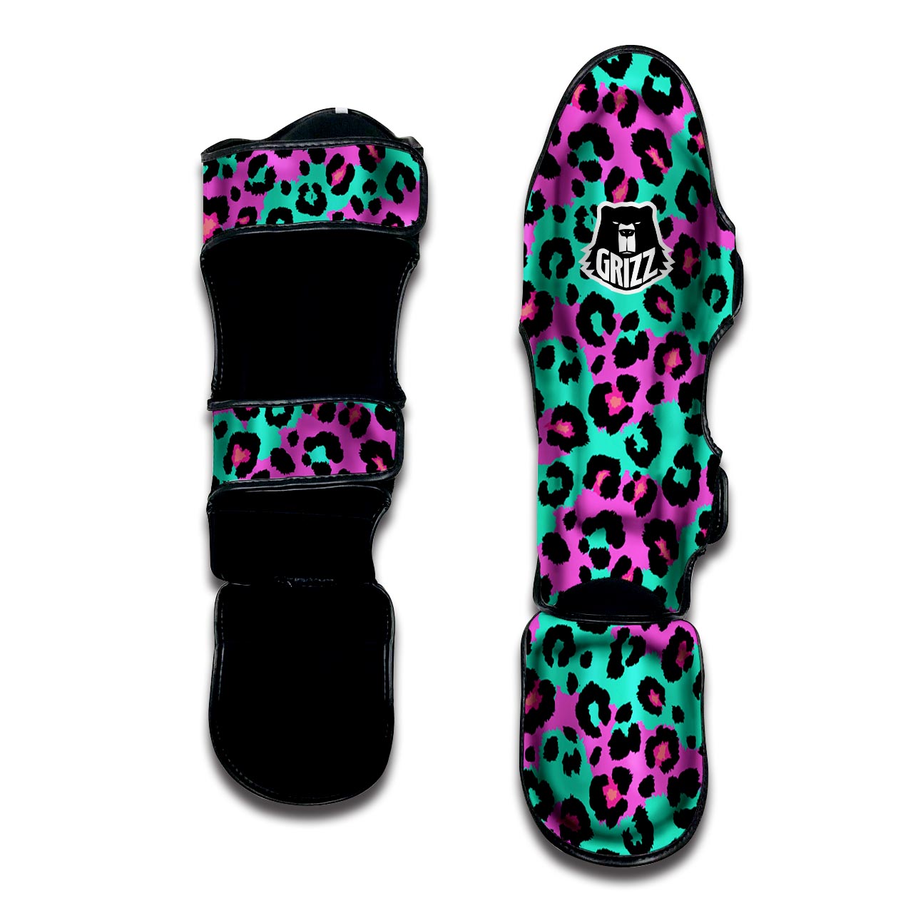 Teal Pink Leopard Muay Thai Shin Guard-grizzshop