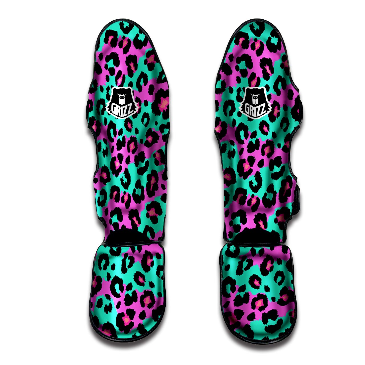 Teal Pink Leopard Muay Thai Shin Guard-grizzshop