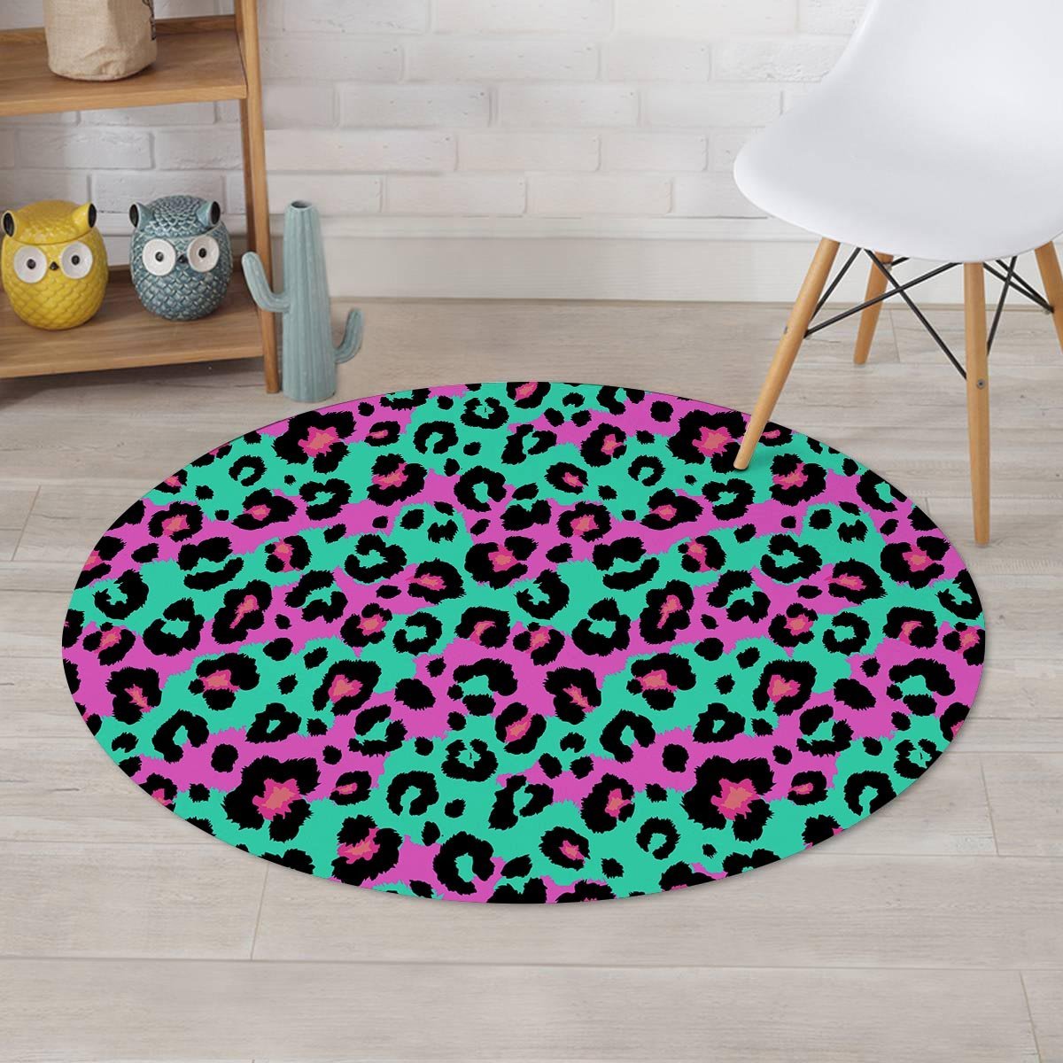 Teal Pink Leopard Round Rug-grizzshop