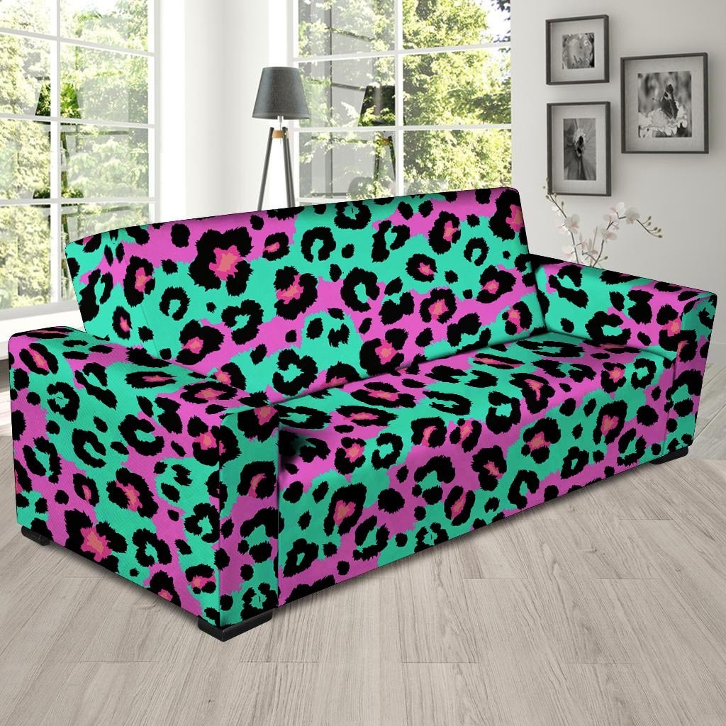 Teal Pink Leopard Sofa Cover-grizzshop