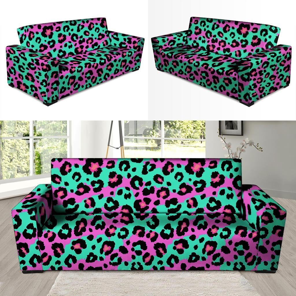 Teal Pink Leopard Sofa Cover-grizzshop