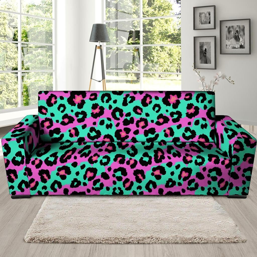 Teal Pink Leopard Sofa Cover-grizzshop