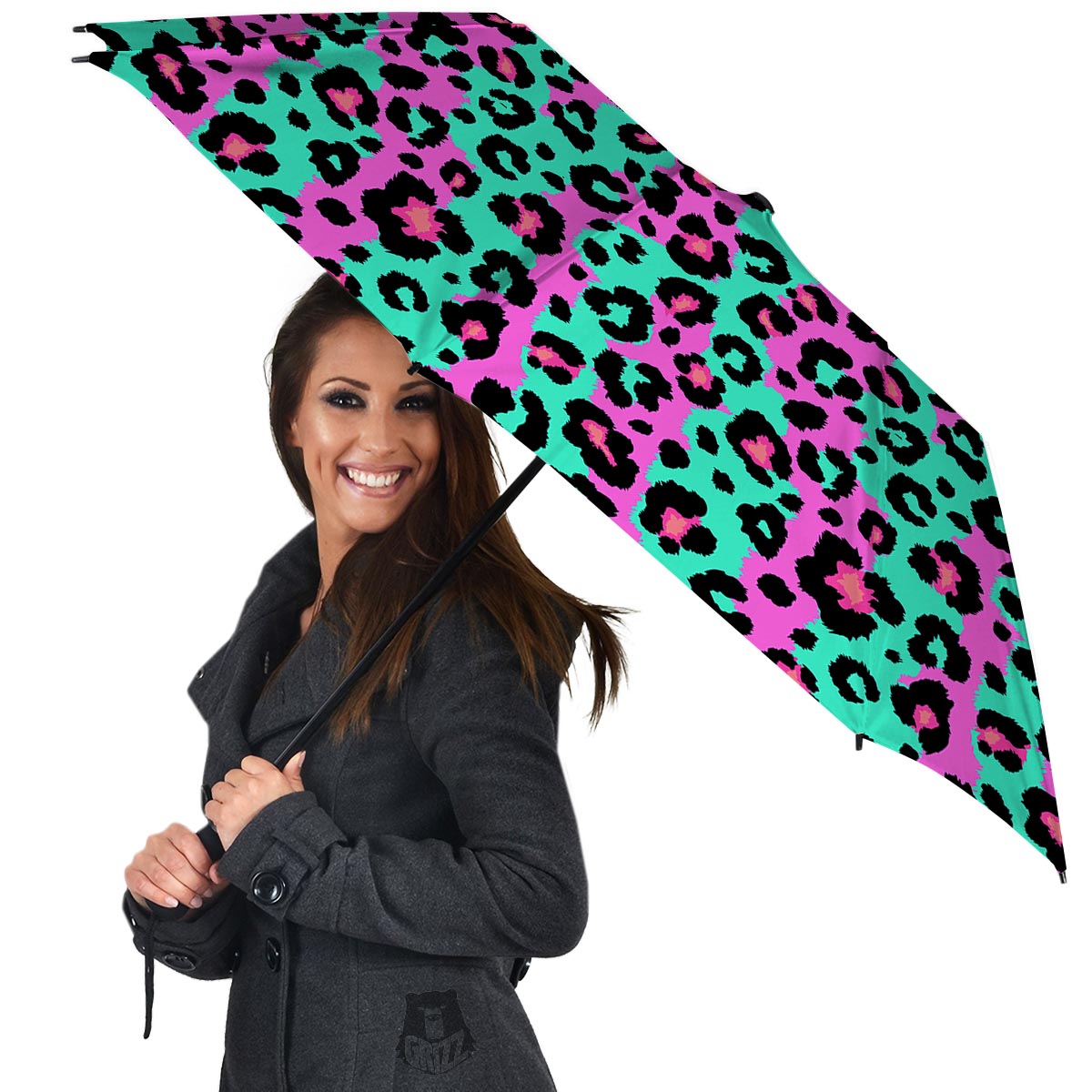 Teal Pink Leopard Umbrella-grizzshop