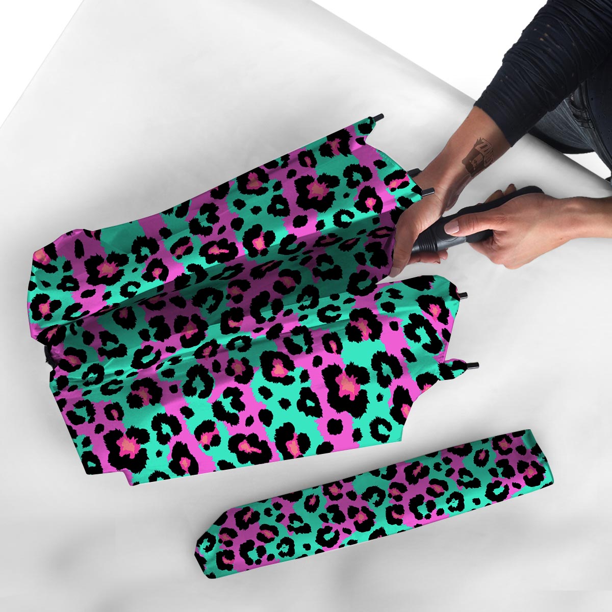Teal Pink Leopard Umbrella-grizzshop