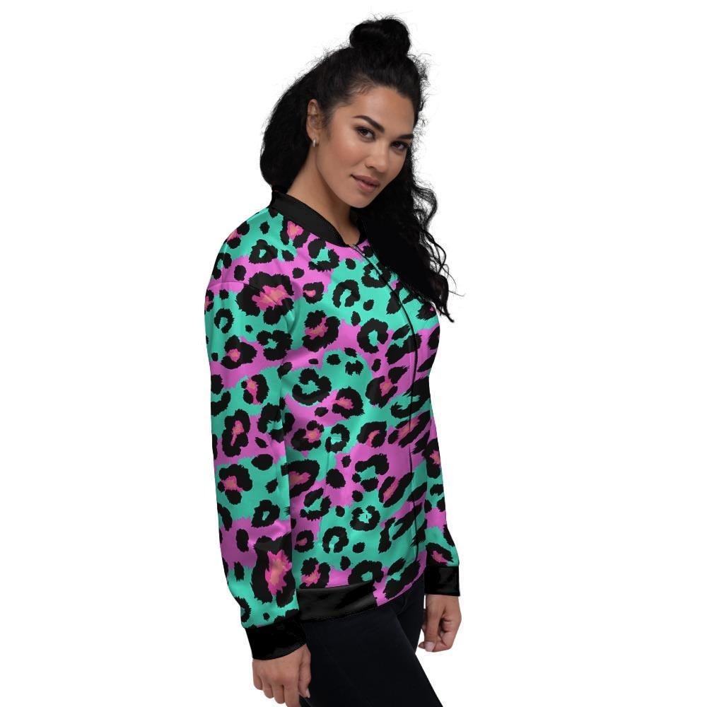 Teal Pink Leopard Women's Bomber Jacket-grizzshop