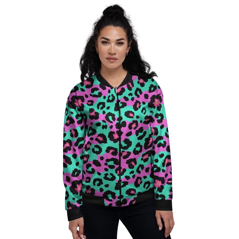 Teal Pink Leopard Women's Bomber Jacket-grizzshop