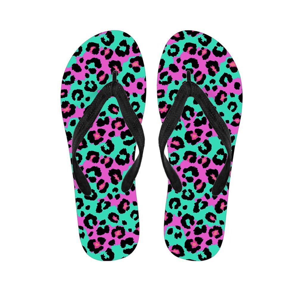 Teal Pink Leopard Women's Flip Flops-grizzshop
