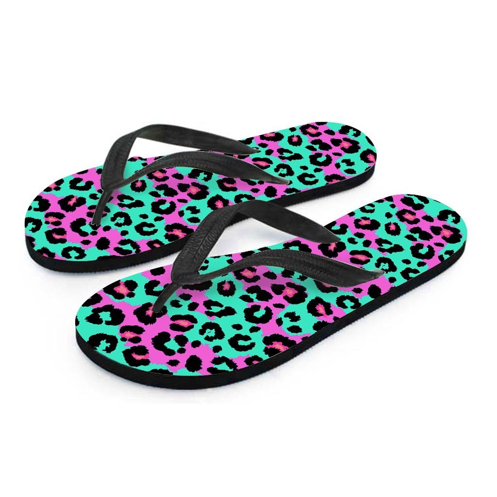 Teal Pink Leopard Women's Flip Flops-grizzshop