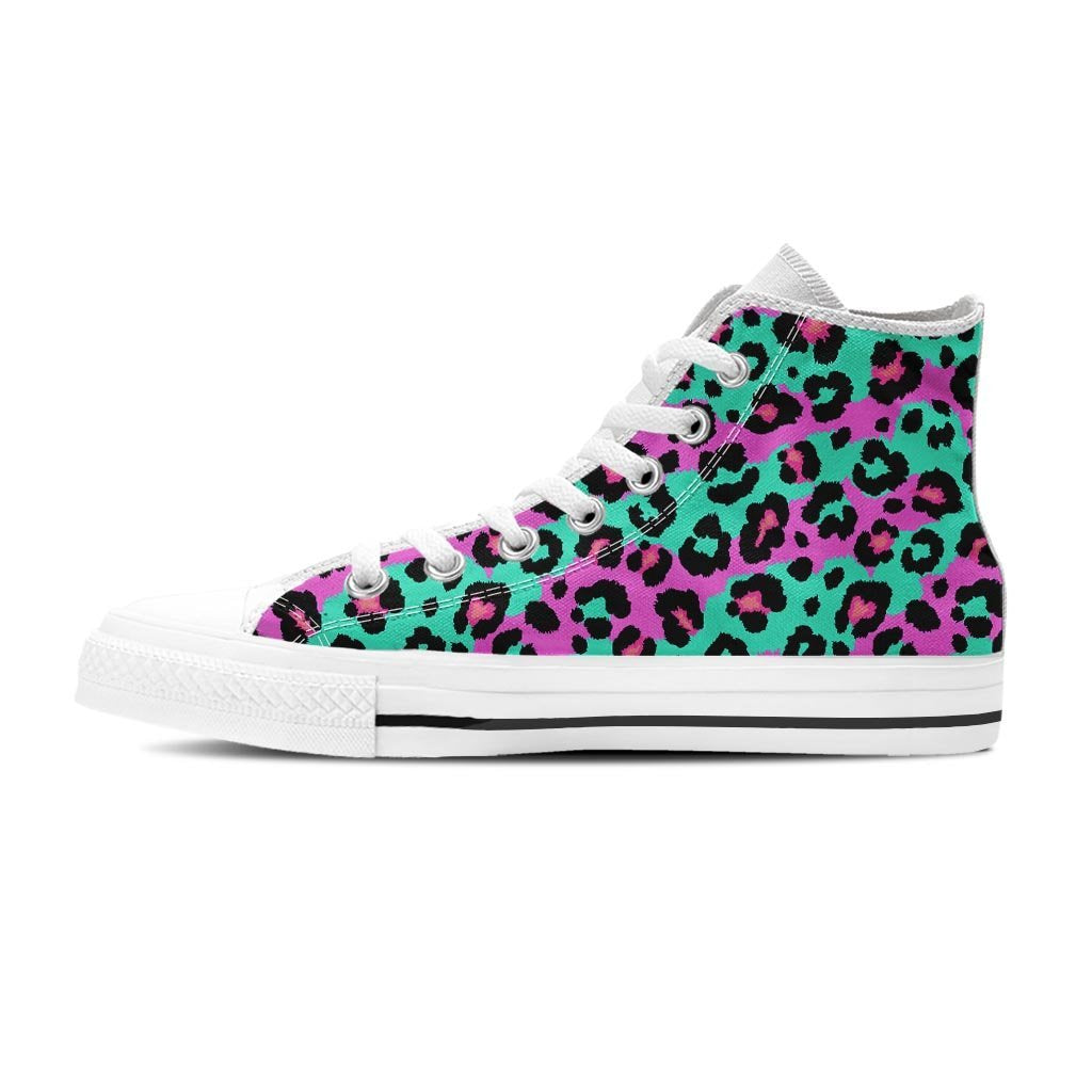 Teal Pink Leopard Women's High Top Shoes-grizzshop