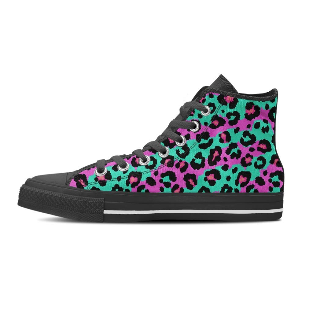 Teal Pink Leopard Women's High Top Shoes-grizzshop