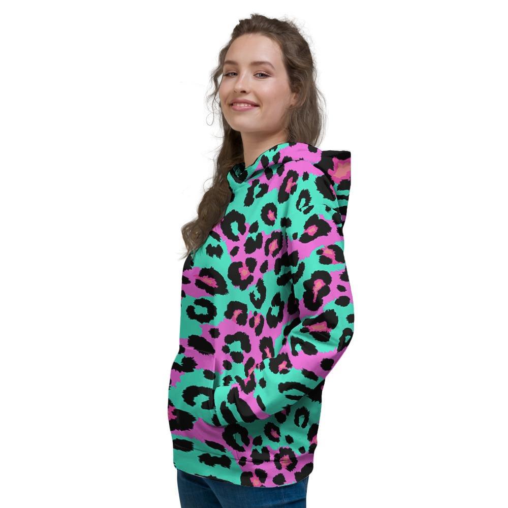 Teal Pink Leopard Women's Hoodie-grizzshop