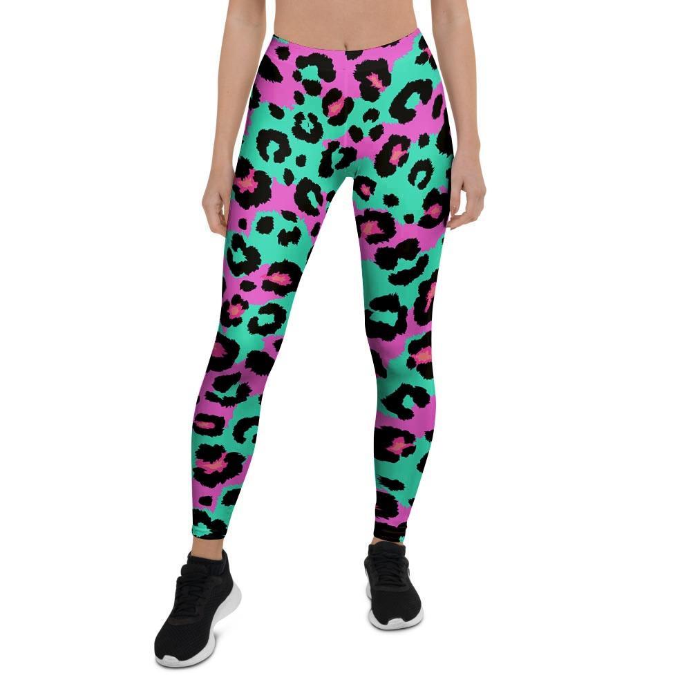 Teal Pink Leopard Women's Leggings-grizzshop