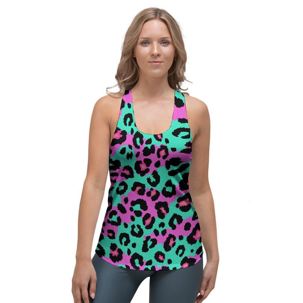 Teal Pink Leopard Women's Racerback Tank Top-grizzshop