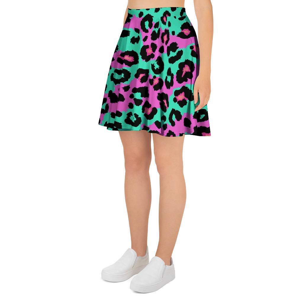 Teal Pink Leopard Women's Skirt-grizzshop