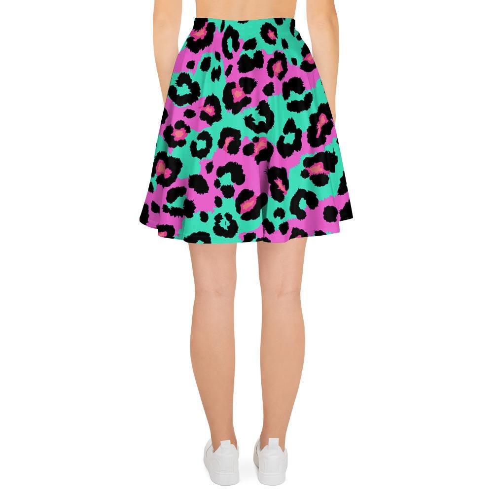 Teal Pink Leopard Women's Skirt-grizzshop