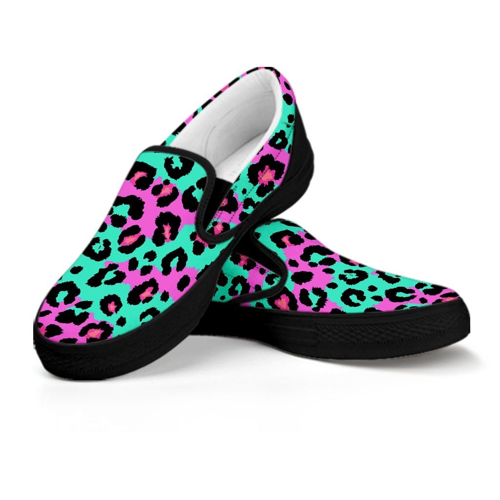 Teal Pink Leopard Women's Slip On Sneakers-grizzshop