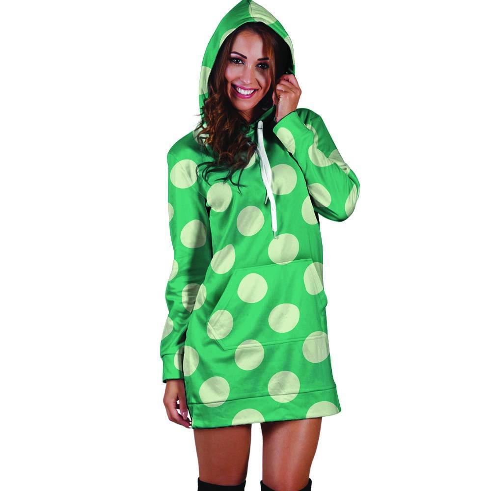 Teal Polka Dot Hoodie Dress-grizzshop