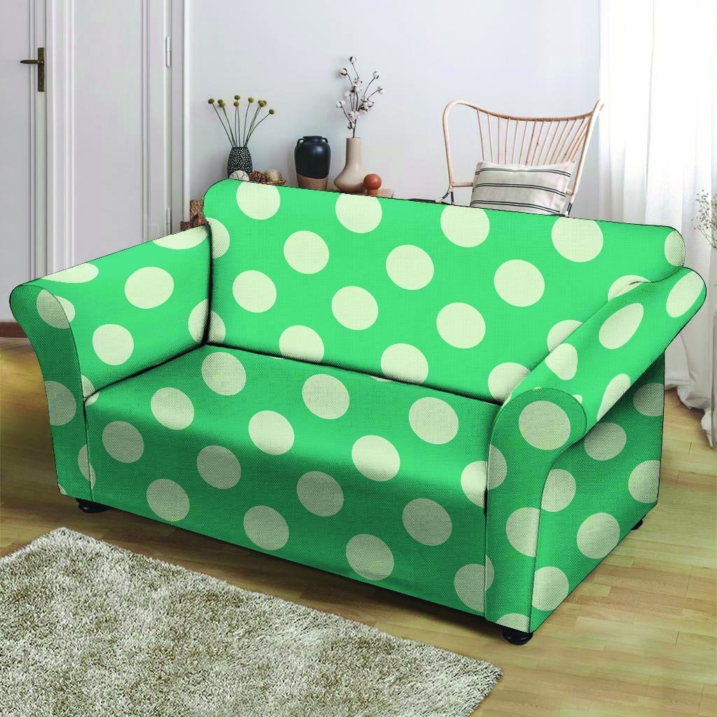 Teal Polka Dot Loveseat Cover-grizzshop