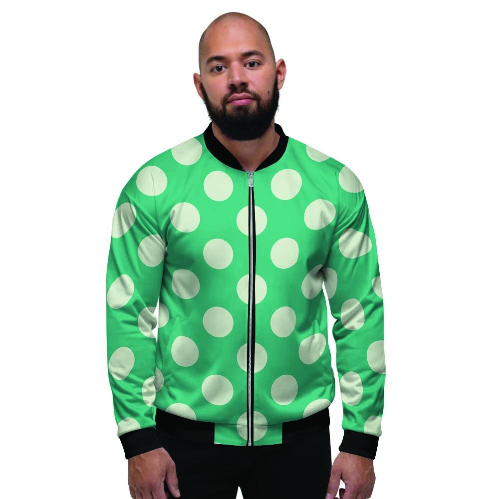 Teal Polka Dot Men's Bomber Jacket-grizzshop