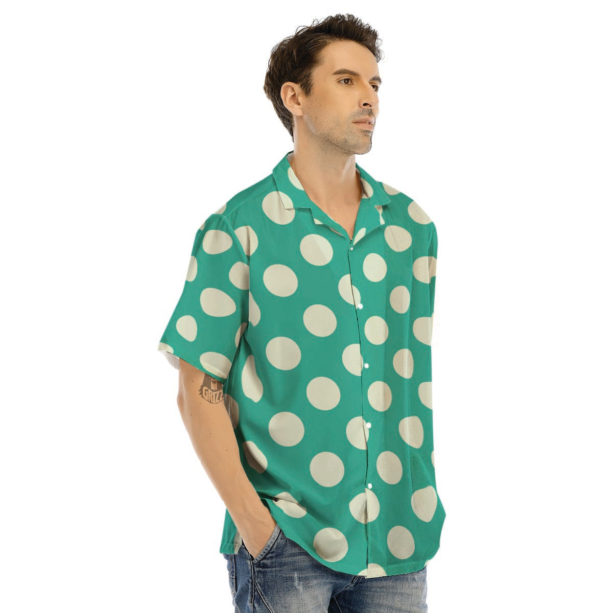 Teal Polka Dot Men’s Hawaiian Shirt-grizzshop