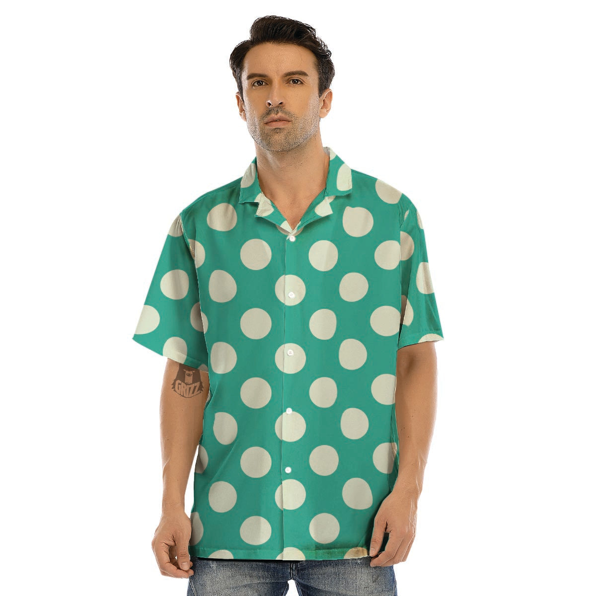 Teal Polka Dot Men’s Hawaiian Shirt-grizzshop
