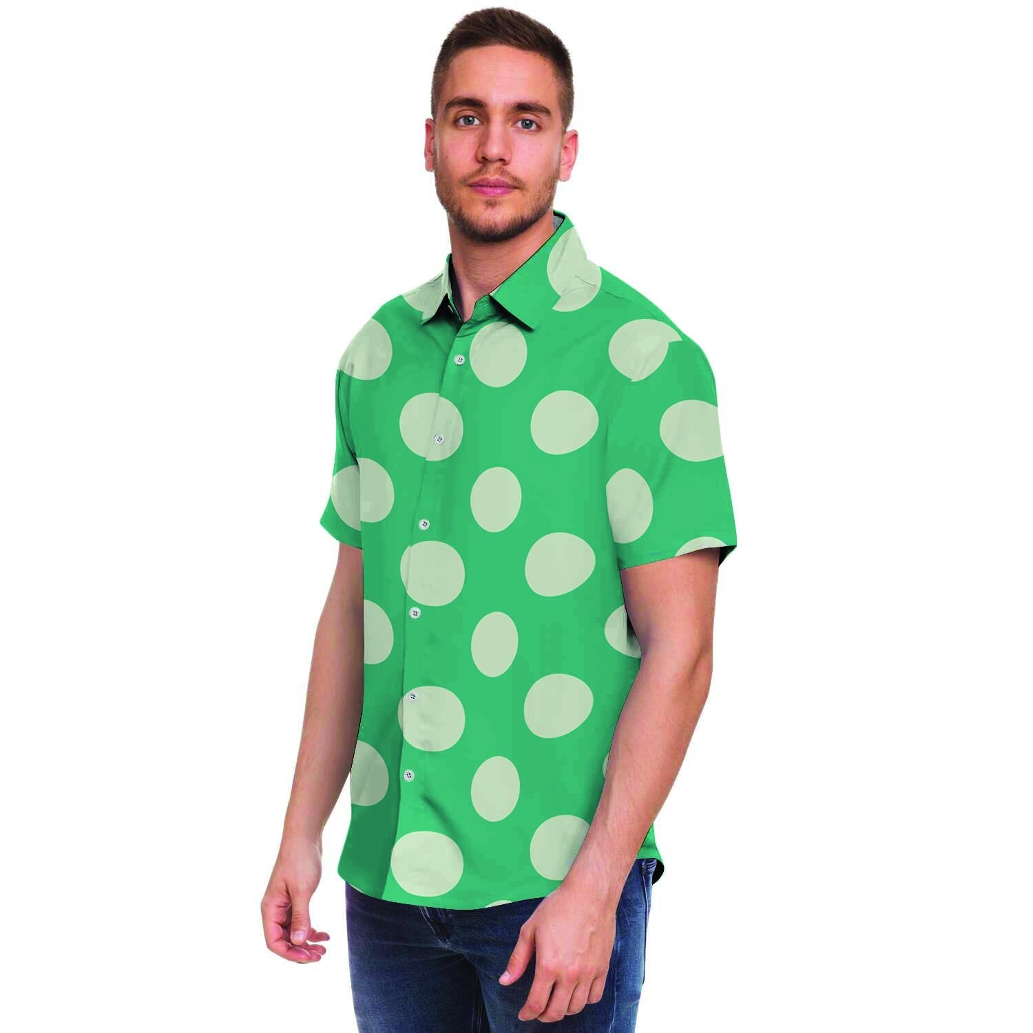Teal Polka Dot Men's Short Sleeve Shirt-grizzshop