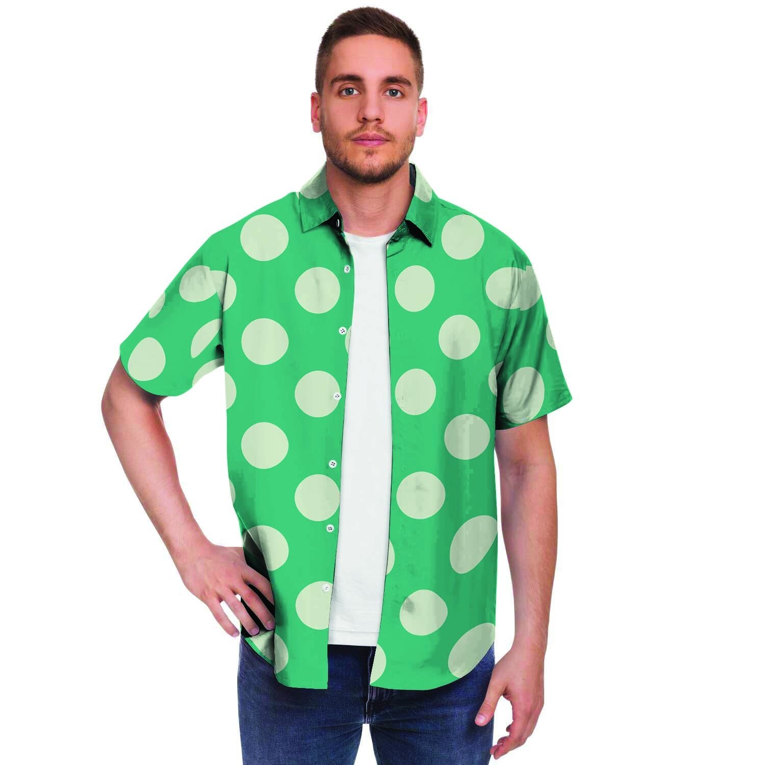 Teal Polka Dot Men's Short Sleeve Shirt-grizzshop