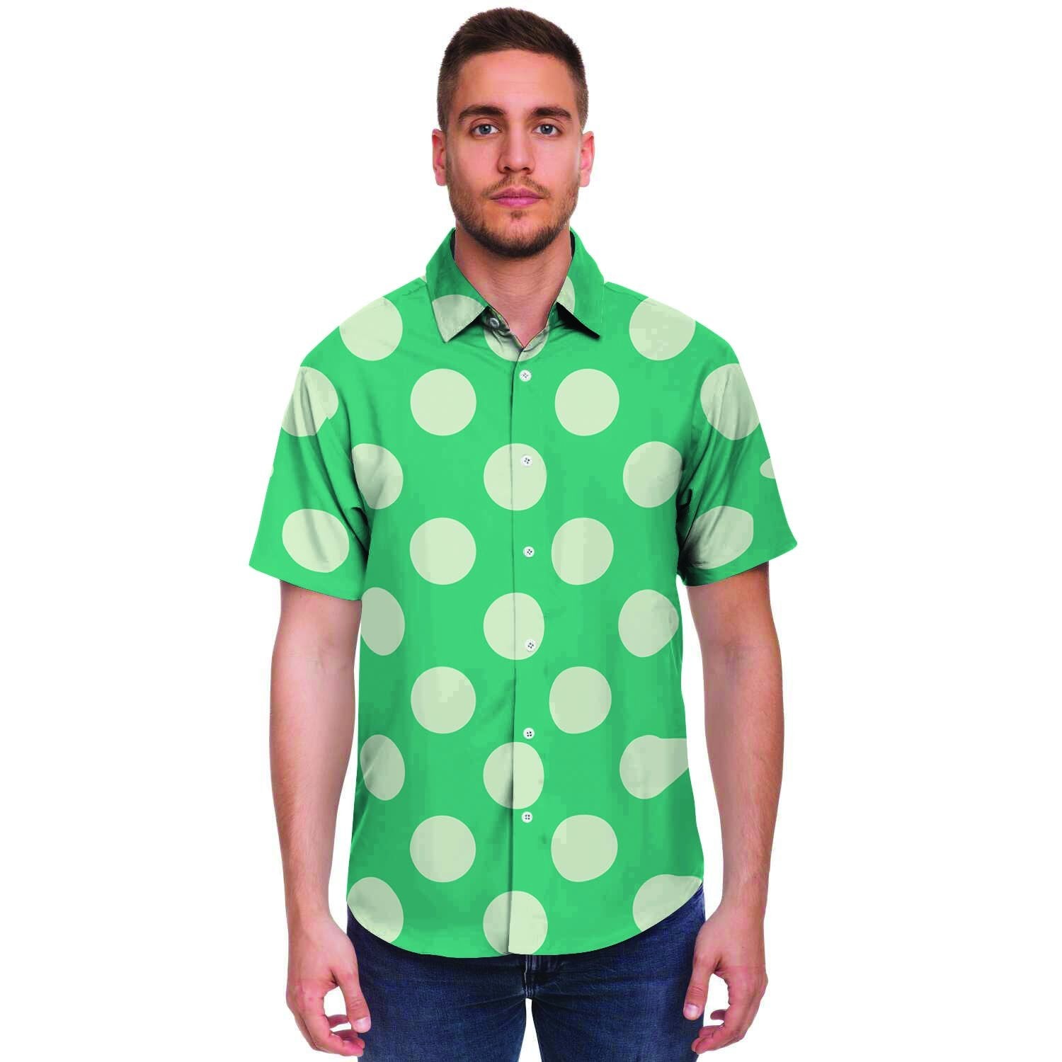 Teal Polka Dot Men's Short Sleeve Shirt-grizzshop