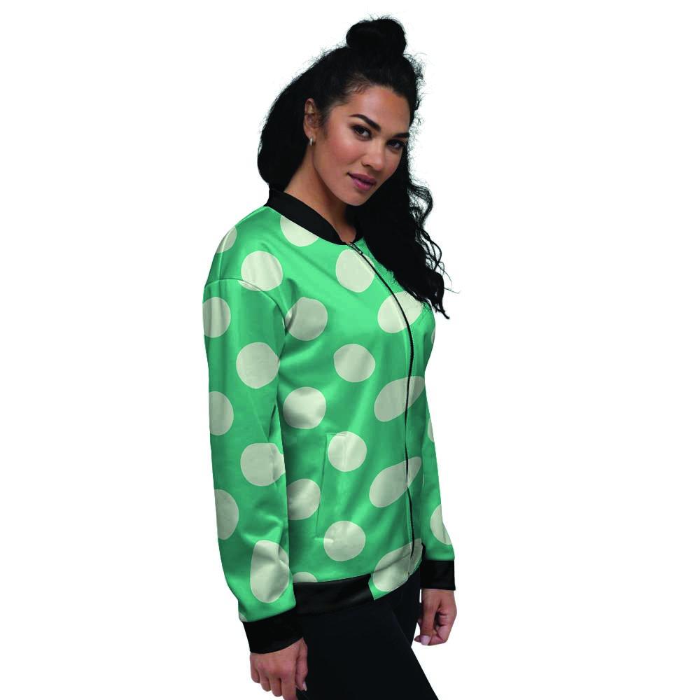 Teal Polka Dot Women's Bomber Jacket-grizzshop