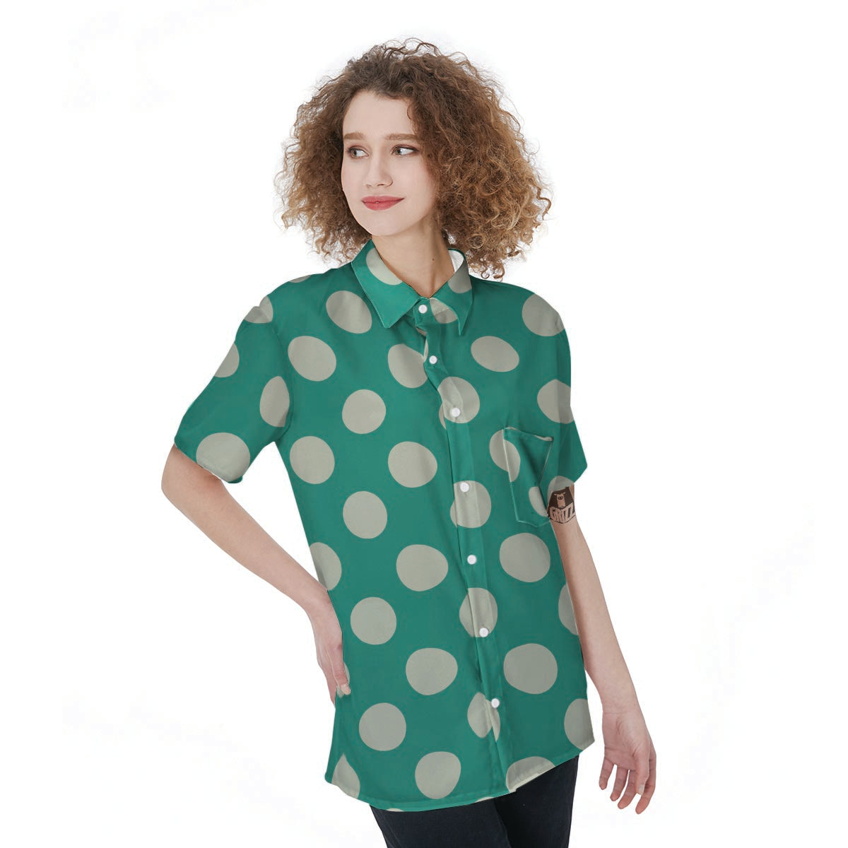 Teal Polka Dot Women's Short Sleeve Shirts-grizzshop