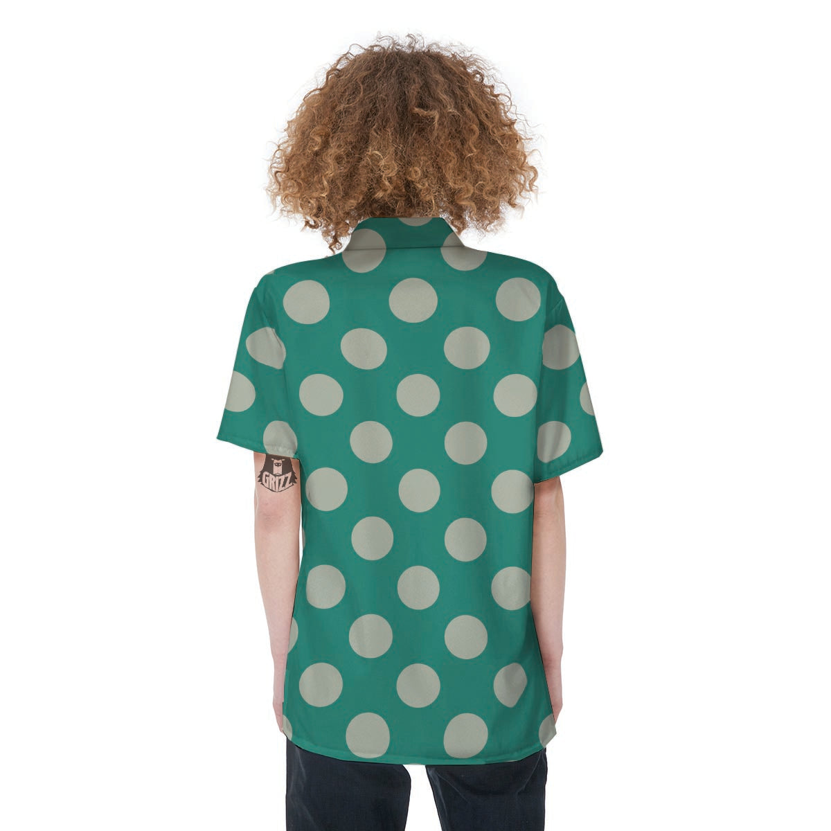 Teal Polka Dot Women's Short Sleeve Shirts-grizzshop