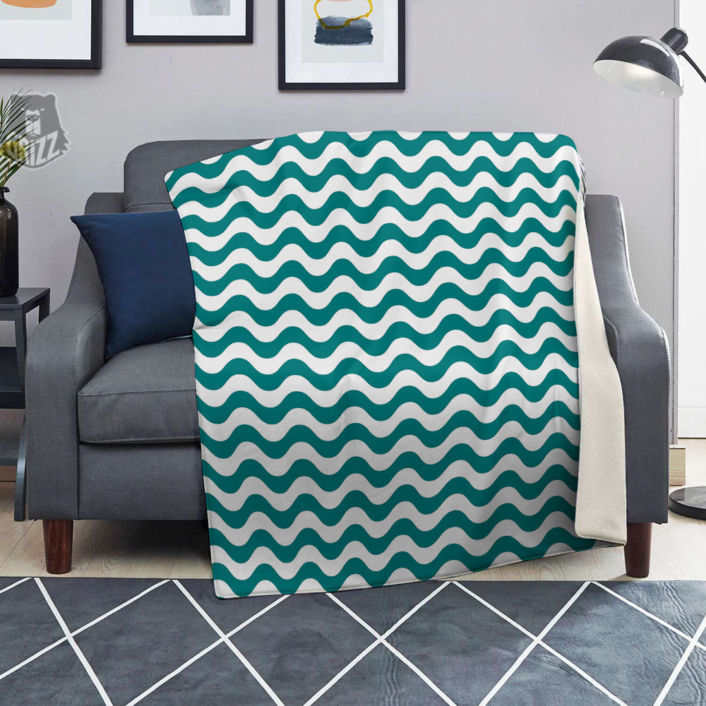 Teal Wave Striped Print Blanket-grizzshop