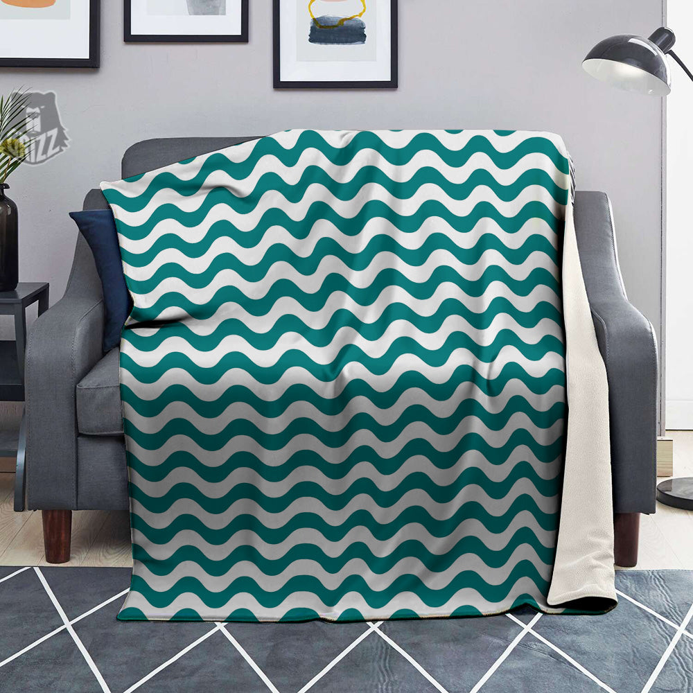 Teal Wave Striped Print Blanket-grizzshop