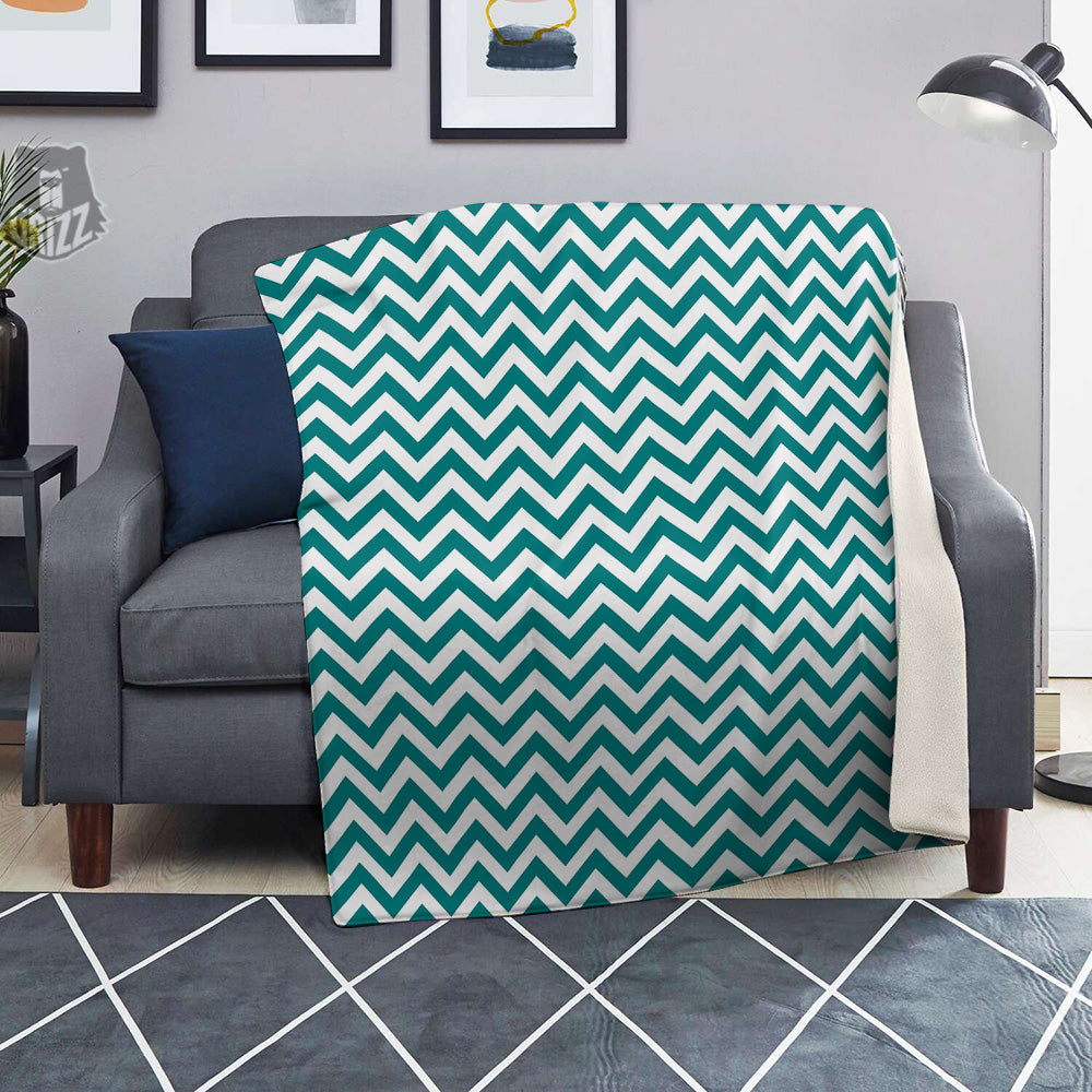 Teal Zigzag Print Pattern Blanket-grizzshop