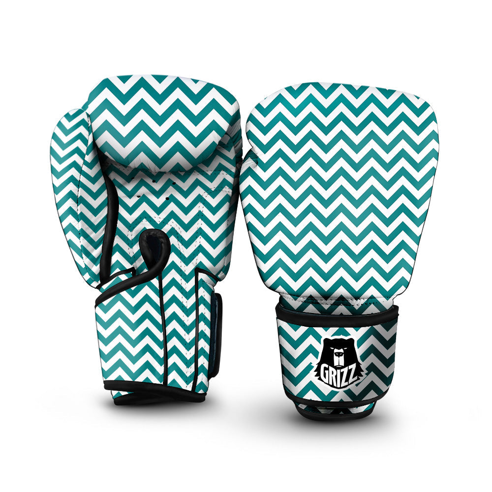 Teal Zigzag Print Pattern Boxing Gloves-grizzshop