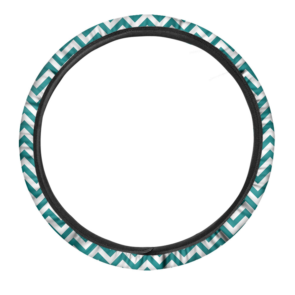 Teal Zigzag Print Pattern Car Steering Wheel Cover-grizzshop