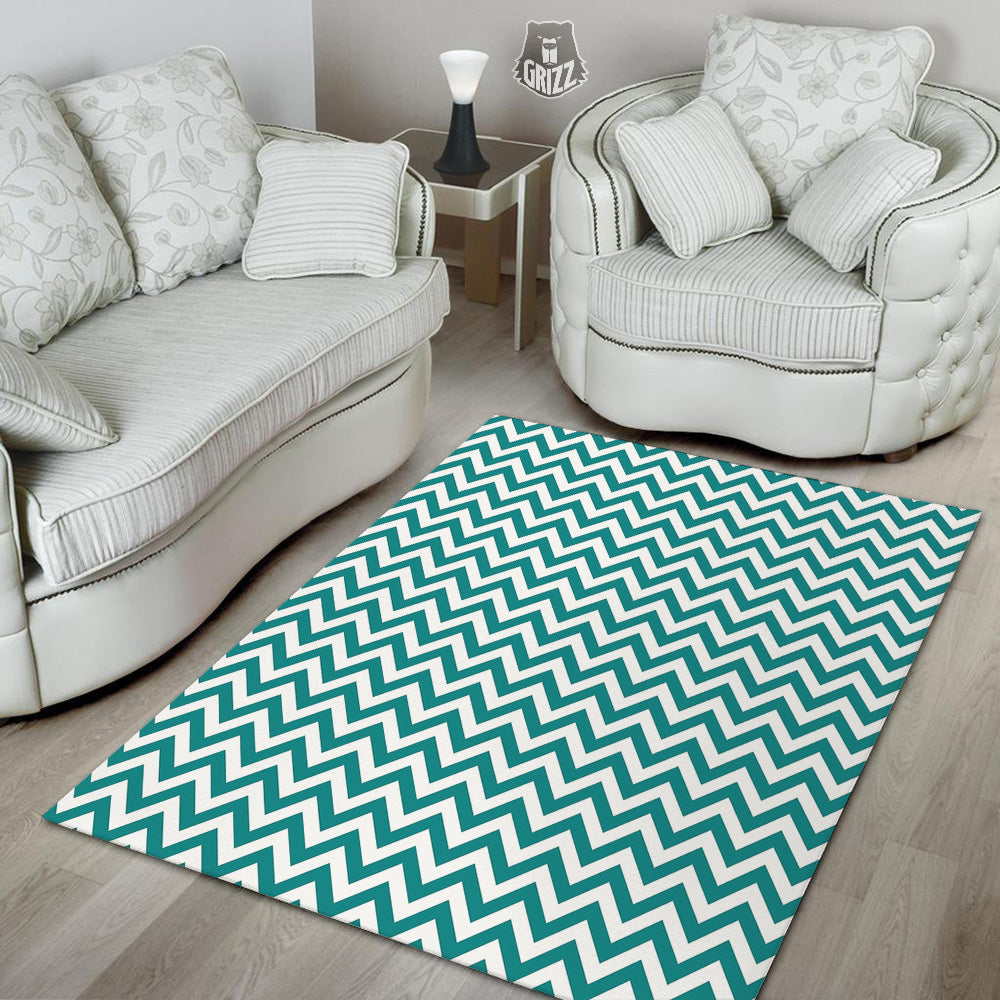 Teal Zigzag Print Pattern Floor Mat-grizzshop