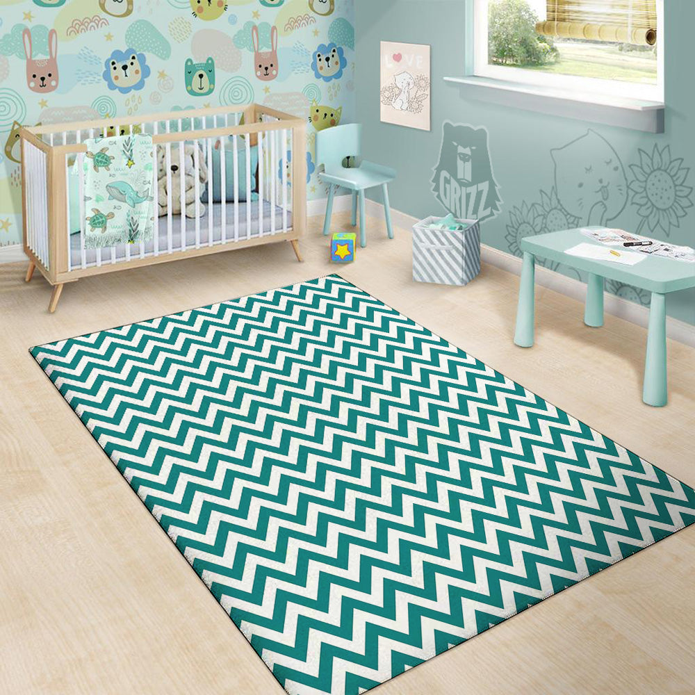 Teal Zigzag Print Pattern Floor Mat-grizzshop