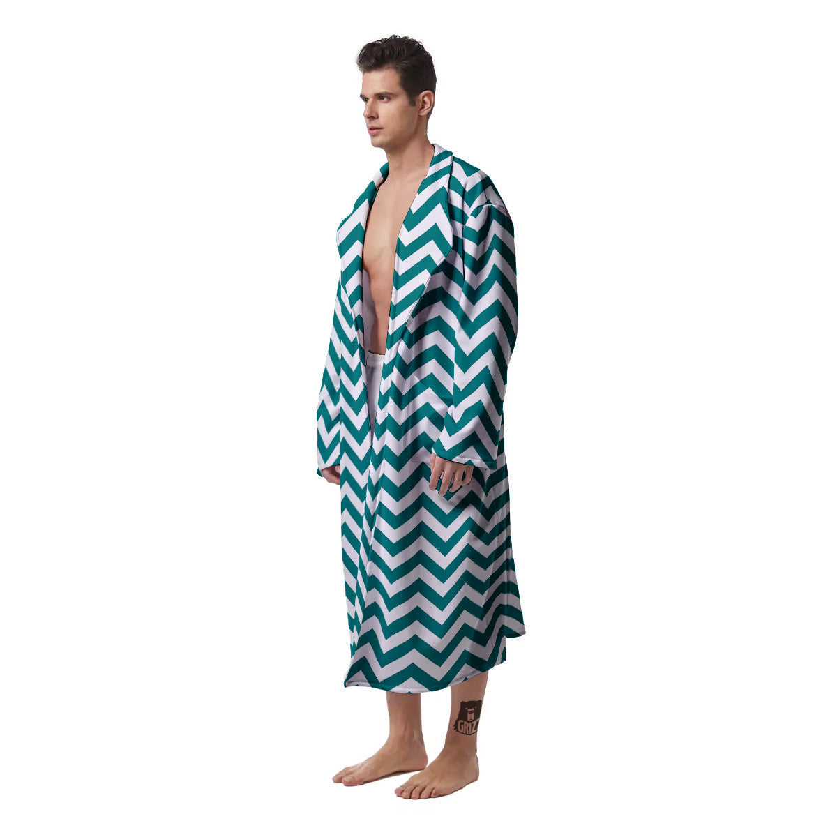 Teal Zigzag Print Pattern Men's Robe-grizzshop