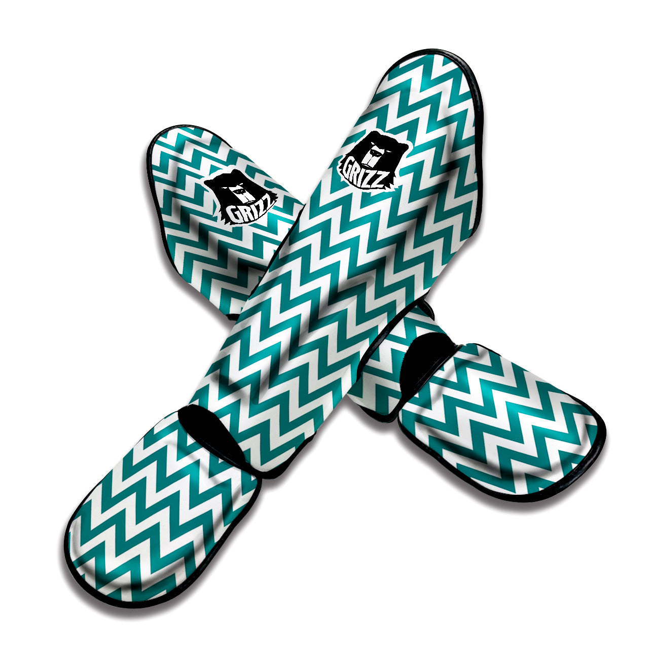 Teal Zigzag Print Pattern Muay Thai Shin Guards-grizzshop