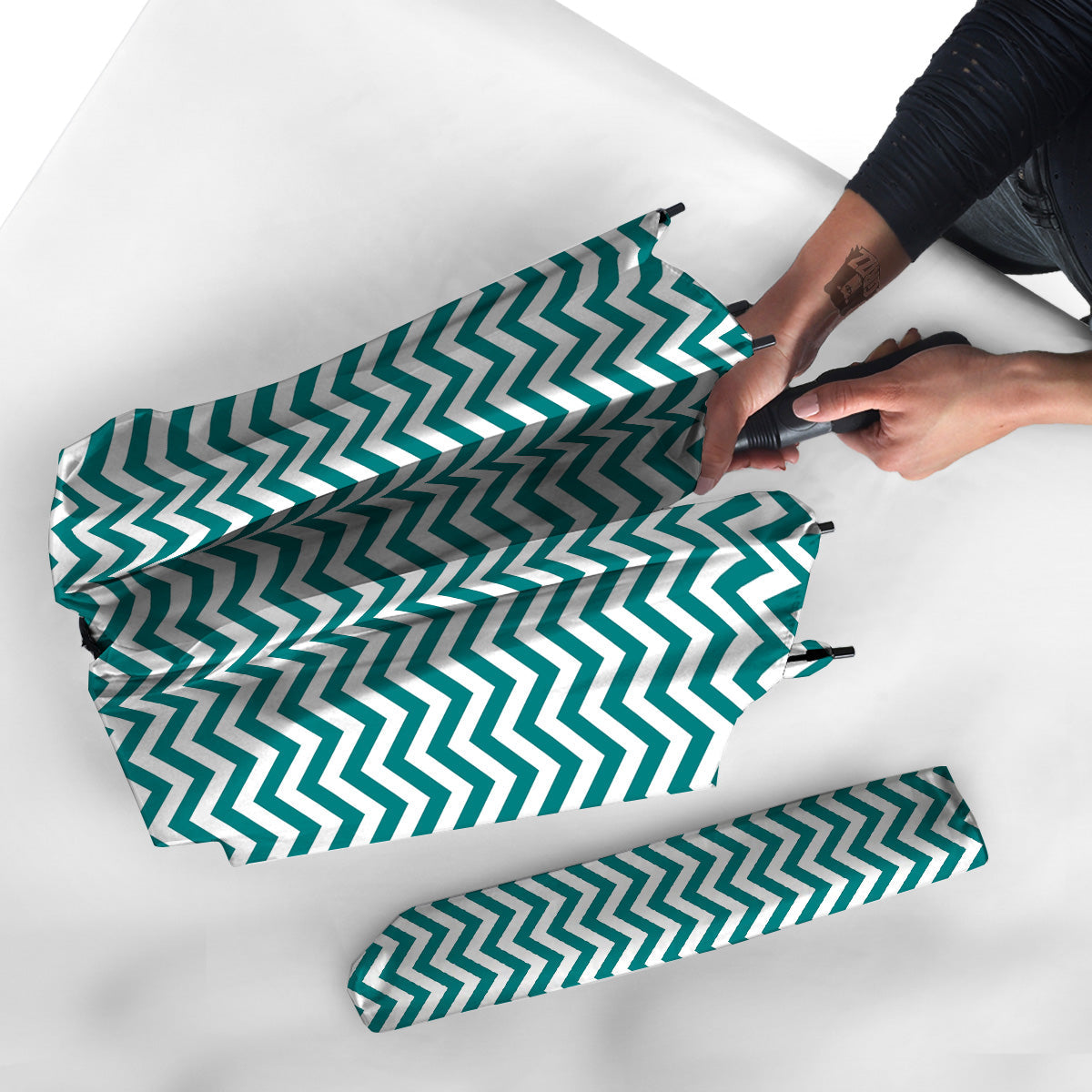 Teal Zigzag Print Pattern Umbrella-grizzshop