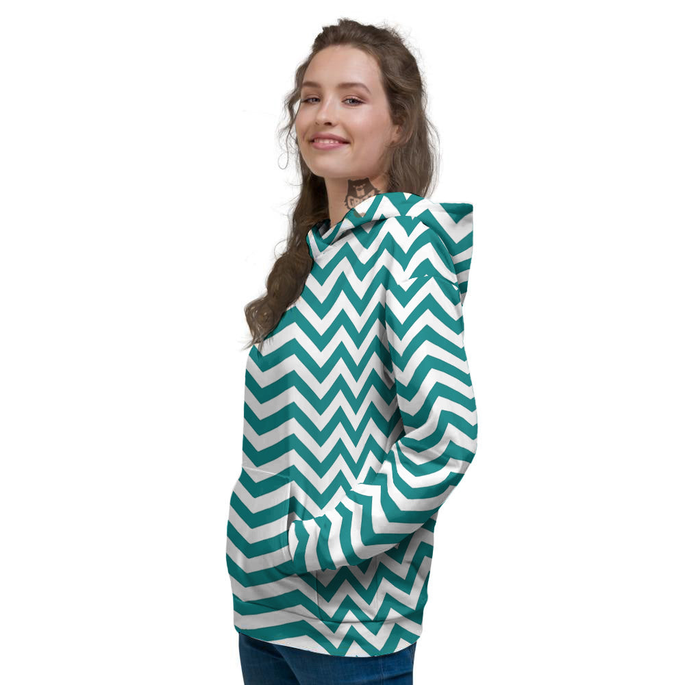 Teal Zigzag Print Pattern Women's Hoodie-grizzshop