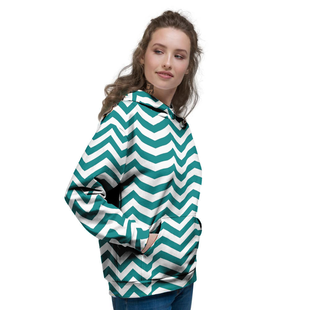 Teal Zigzag Print Pattern Women's Hoodie-grizzshop