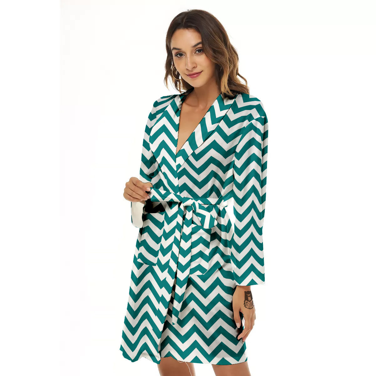 Teal Zigzag Print Pattern Women's Robe-grizzshop
