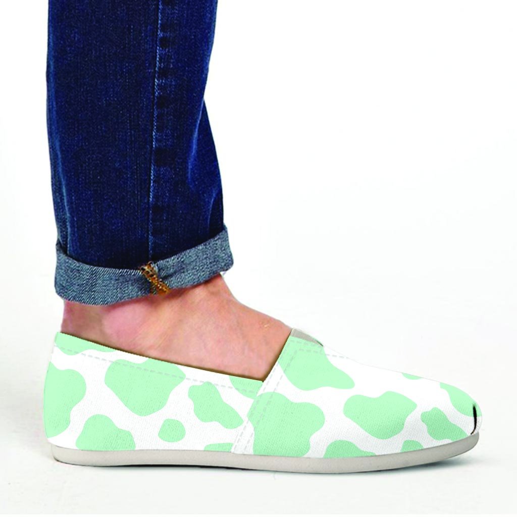 Teal And White Cow Print Canvas Shoes-grizzshop