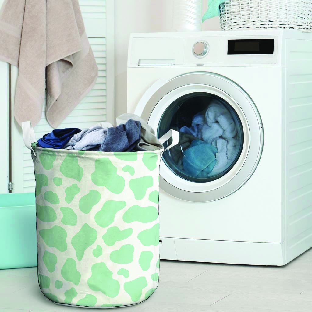 Teal And White Cow Print Laundry Basket-grizzshop