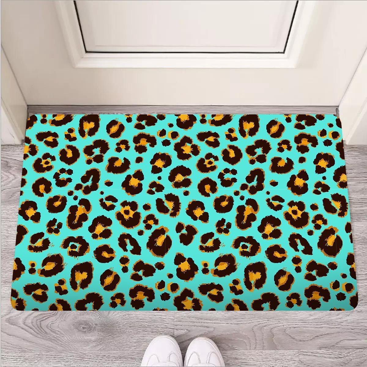 Teal Cheetah Door Mat-grizzshop