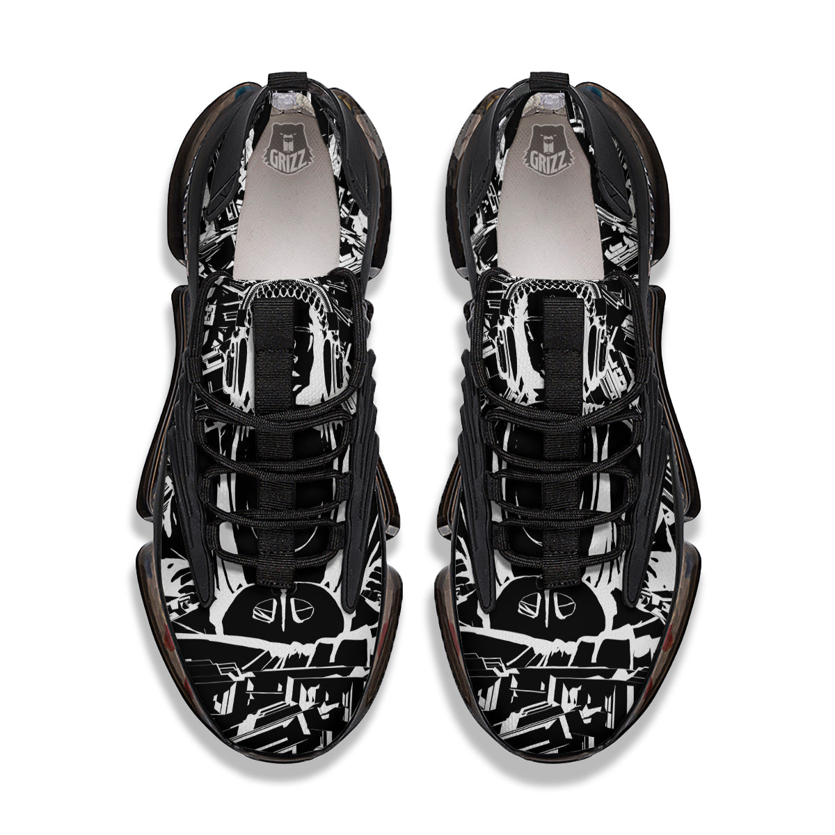 Technical Buddha Black And White Print Black Gym Shoes-grizzshop