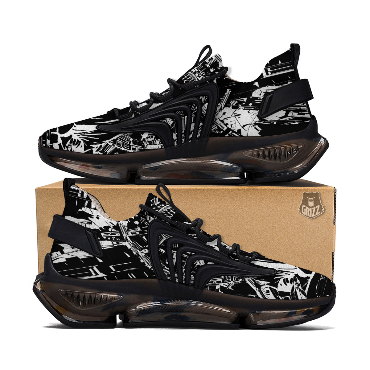 Technical Buddha Black And White Print Black Gym Shoes-grizzshop